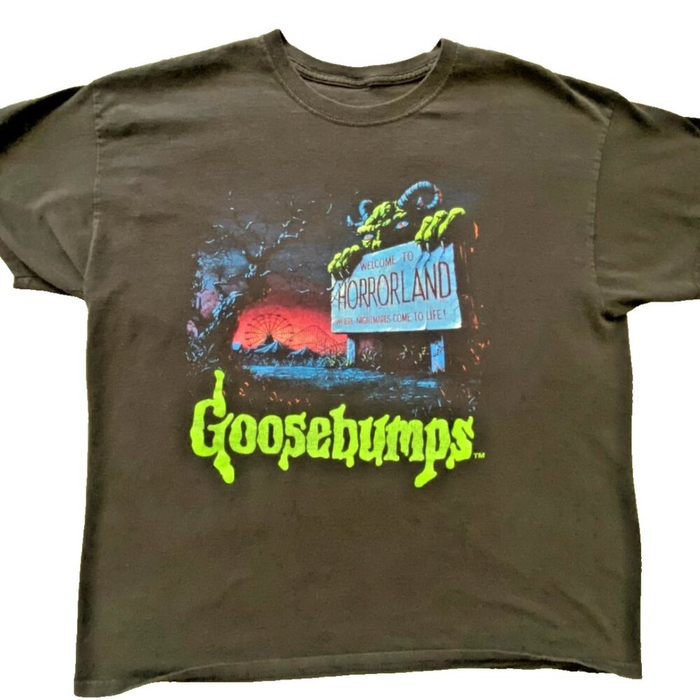Y2K Goosebumps "Welcome to Horrorland" 100% Cotton T-Shirt Black Men's Large